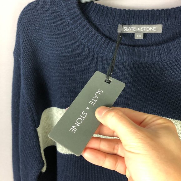 Slate and Stone Navy Gray Stripe Crew Neck Sweater Size Large - Picture 3 of 7